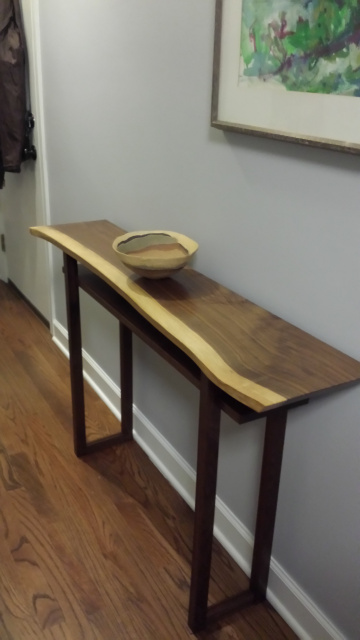 Live edge walnut hall table - custom console table for hallway - handmade narrow wood table